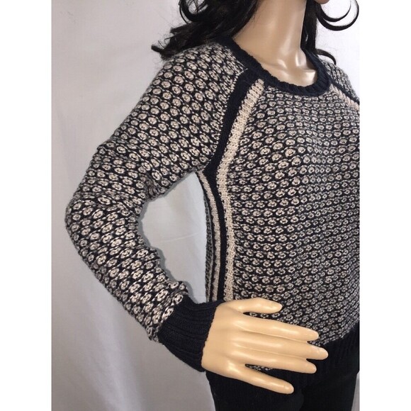 Max Studio Sweater Small Navy Blue Ivory Texture Knit Raglan Sleeve Wool Blend - Picture 3 of 12